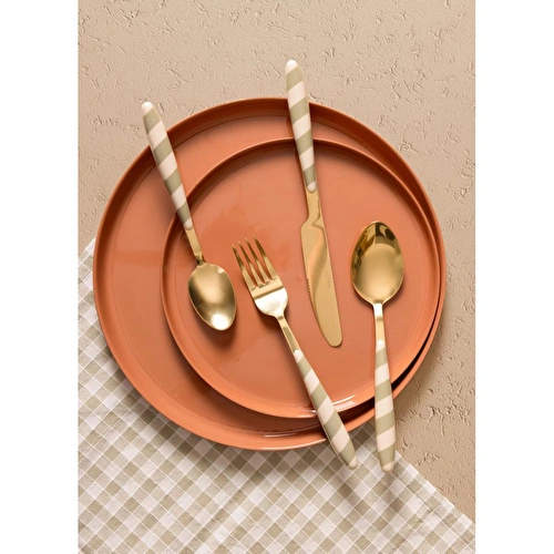 The Mia Joy Çatal Kaşık Bıçak Takımı Yeşil Gold 24 Parça