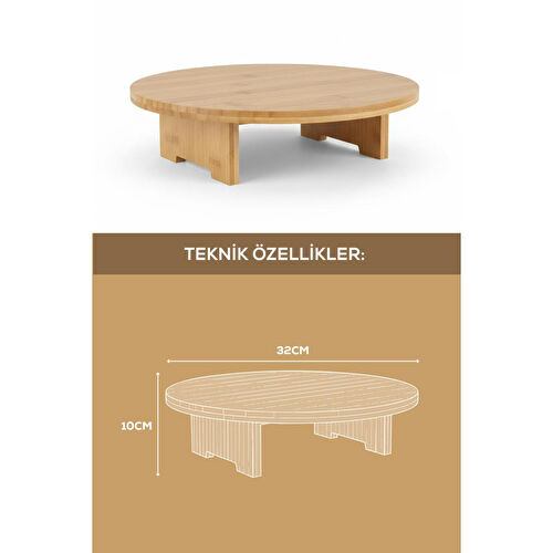 Vienev Ahşap Yuvarlak Sunum Tepsisi Ayaklı