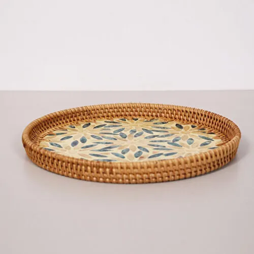 Mylamp Pearl 30x3 Cm Sedefli Rattan Tepsi & Duvar Dekoru