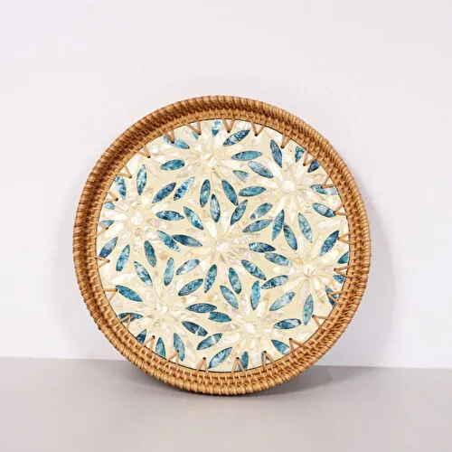 Mylamp Pearl 30x3 Cm Sedefli Rattan Tepsi & Duvar Dekoru