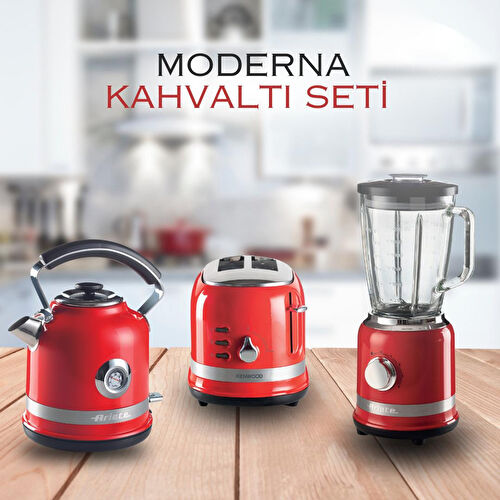 Ariete Moderna Kahvaltı Seti Su Isıtıcı Kettle + Smoothie Cam Blender + Ekmek Kızartma Makinesi Seti Kırmızı