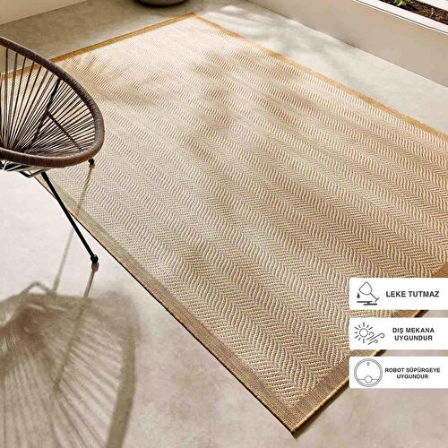 Ocean Home Textile Leke Tutmaz İç Dış Mekan Bej Renk Balıksırtı Halı Kilim 120 X 180 Cm