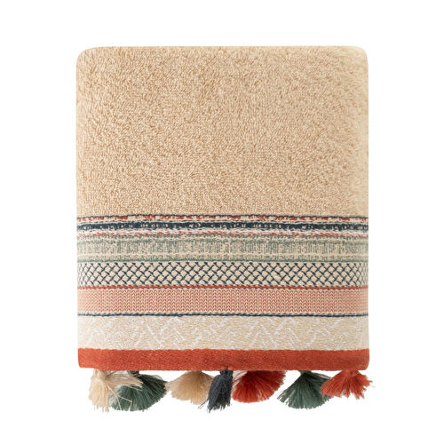 Mudo Home Lisa Bej Püsküllü Yüz Havlusu 50x80