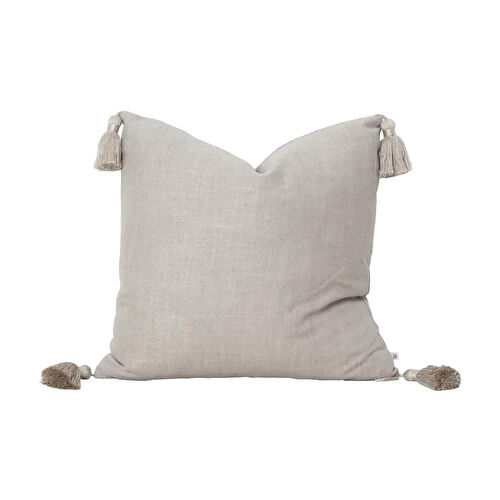 Penelope Nora Püsküllü Kırlent Kılıfı 50x50 Cm Koyu Naturel