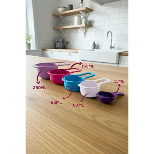 Vienev 5’li Renkli Ölçü Kaşığı Seti Pastel Renkli – (15-60-85-150-250 Ml) | Mutfak Ölçü Seti