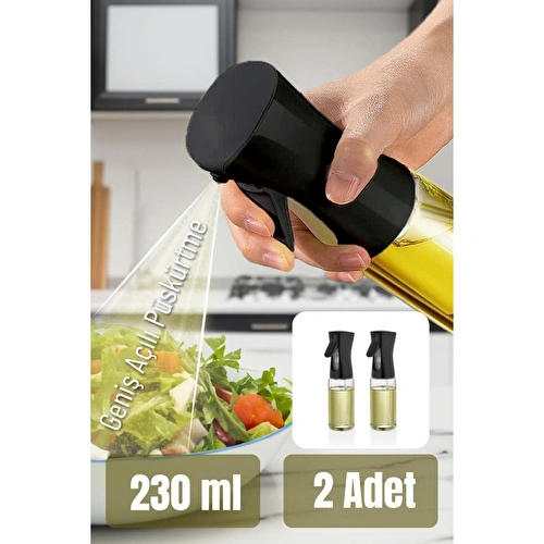 Vienev 2'li Airfryer Sprey Yağdanlık Cam Şişe - Izgara Fritöz Salata Yağ Püskürtücü Siyah