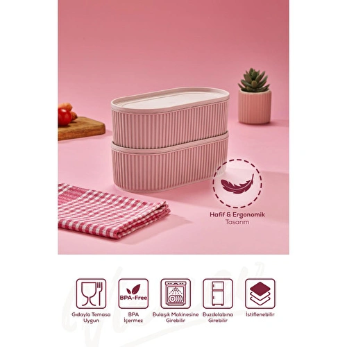 Vienev 2'li Elastik Bantlı İstiflenebilir Pratik Saklama Kabı Seti 2x(1100 Ml) Pembe Vienev 2'li Elastik Bantlı İstiflenebilir Pratik Saklama Kabı Seti 2x(1100 Ml) Pembe