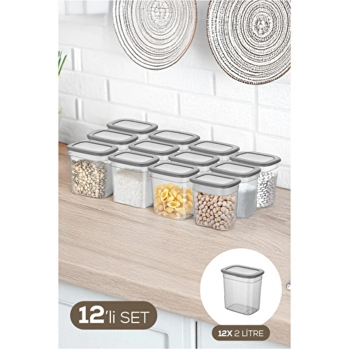 Vienev 12li Set Poli Şeffaf Kapaklı Uzun Dikdörtgen Saklama Kabı 2 Litre