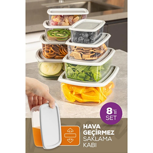 Vienev 8'li Hava Geçirmez Saklama Kabı Seti Gri 2x(250-500-750-1200 Ml)