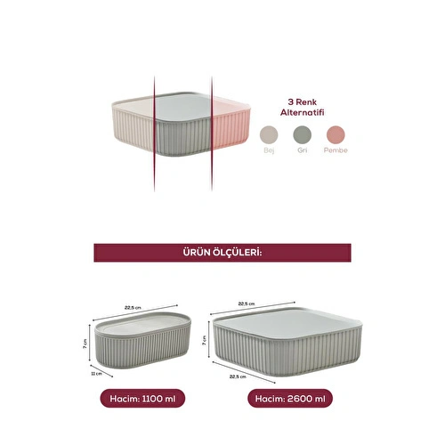 Vienev 3'lü Elastik Bantlı İstiflenebilir Pratik Saklama Kabı Seti 2x 1100 Ml 1x 2600 Ml Gri Vienev 3'lü Elastik Bantlı İstiflenebilir Pratik Saklama Kabı Seti 2x 1100 Ml 1x 2600 Ml Gri
