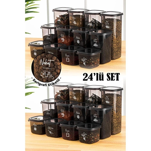Vienev Beyaz Serigrafi Etiketli 24lü Peggy Kare Saklama Kabı 8x 0,55 Litre, 1,2 Litre, 1,75 Litre Antrasit