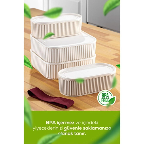 Vienev 4'lü Elastik Bantlı İstiflenebilir Pratik Saklama Kabı Seti 2x(1100 Ml) 2x(2600 Ml) Bej Vienev 4'lü Elastik Bantlı İstiflenebilir Pratik Saklama Kabı Seti 2x(1100 Ml) 2x(2600 Ml) Bej