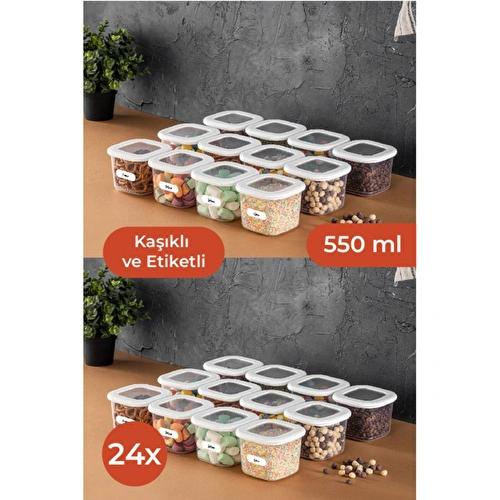 Vienev Etiketli Kaşıklı Foly Kare Erzak Saklama Kabı Seti 24lü 0,55 Küçük Boy Beyaz