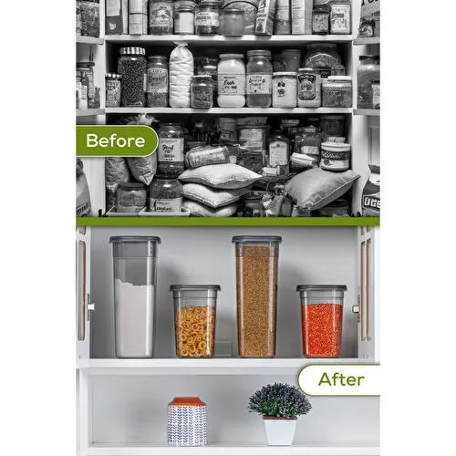 Vienev 8'li Etiketli Hava Geçirmez Erzak Saklama Kabı Seti 2 Lt Antrasit Antrasit