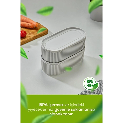 Vienev 2'li Elastik Bantlı İstiflenebilir Pratik Saklama Kabı Seti 2x 1100 Ml Gri