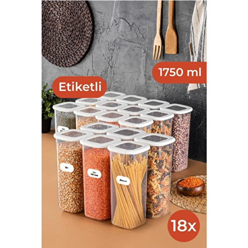 Vienev Etiketli Foly Kare Erzak Saklama Kabı Seti 18li 1,75 Büyük Boy Beyaz