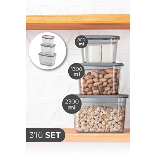 Vienev Foly Poli 3lü Dikdörtgen Saklama Kabı Derin 1x(2300 Ml, 1300 Ml, 800 Ml)