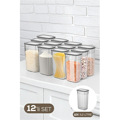 Vienev 12li Set Poli Şeffaf Kapaklı Uzun Dikdörtgen Saklama Kabı 3,2 Litre