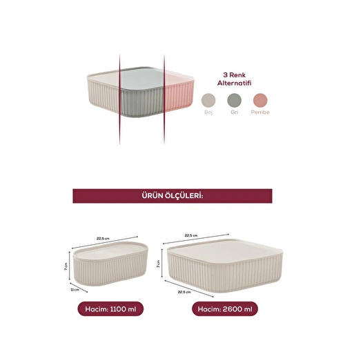 Vienev 3'lü Elastik Bantlı İstiflenebilir Pratik Saklama Kabı Seti 2x 1100 Ml 1x 2600 Ml Bej Vienev 3'lü Elastik Bantlı İstiflenebilir Pratik Saklama Kabı Seti 2x 1100 Ml 1x 2600 Ml Bej