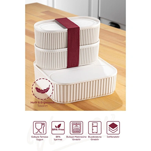 Vienev 3'lü Elastik Bantlı İstiflenebilir Pratik Saklama Kabı Seti 2x 1100 Ml 1x 2600 Ml Bej Vienev 3'lü Elastik Bantlı İstiflenebilir Pratik Saklama Kabı Seti 2x 1100 Ml 1x 2600 Ml Bej