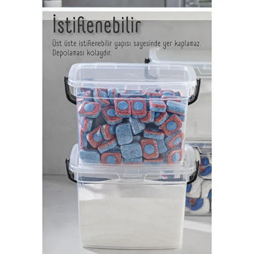 Vienev 2li 4 Litre Toz Tablet Deterjan Saklama Kabı - Deterjan Kutusu, Toz Tablet Deterjan Kabı Beyaz