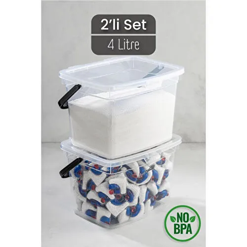 Vienev 2li 4 Litre Toz Tablet Deterjan Saklama Kabı - Deterjan Kutusu, Toz Tablet Deterjan Kabı Beyaz