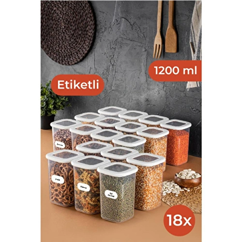Vienev Etiketli Foly Kare Erzak Saklama Kabı Seti 18li 1,2 Orta Boy Beyaz