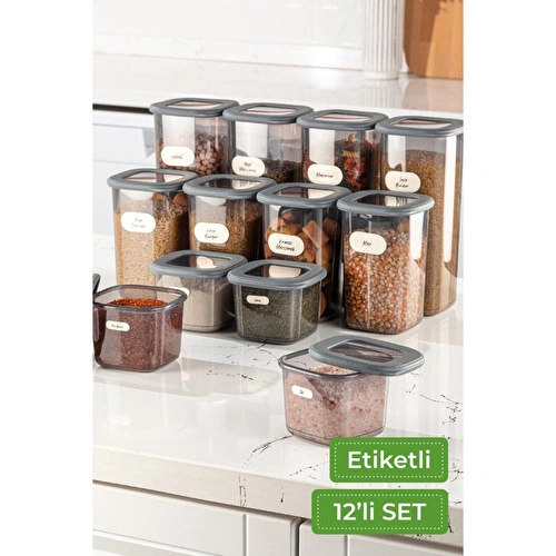 Vienev 12'li Set Etiketli Kare Erzak Saklama Kabı 4x(0,55 Li̇tre, 1,2 Li̇tre, 1,75 Li̇tre) Antrasit Vienev 12'li Set Etiketli Kare Erzak Saklama Kabı 4x(0,55 Li̇tre, 1,2 Li̇tre, 1,75 Li̇tre) Antrasit