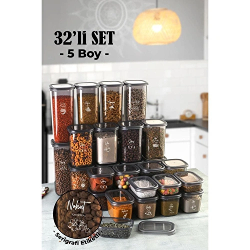 Vienev Beyaz Serigrafili 32li Peggy Kare Ve Dikdörtgen Saklama Seti 8x(1,75, 1,2, 0,55) 4x(800,400) Ant