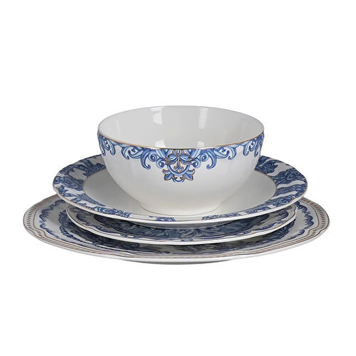 Lucky Art Florance Mavi&beyaz Desenli New Bone China Porselen 24 Parça Yemek Takımı