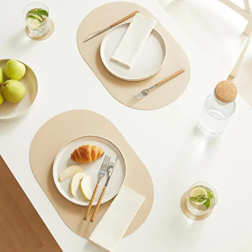 Home Wave 2'li Bej/taş Renk Suni Deri Amerikan Servis 45 X 30 Cm