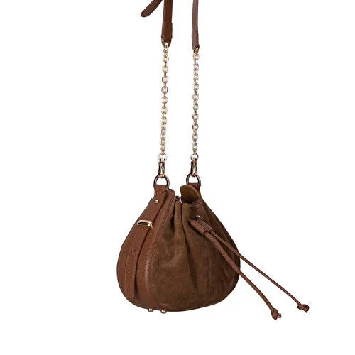 Bloominbag Haze Soft Süet Taba Büzgülü Kadın Omuz Çantası – Sahara Tan Drawstring Bag