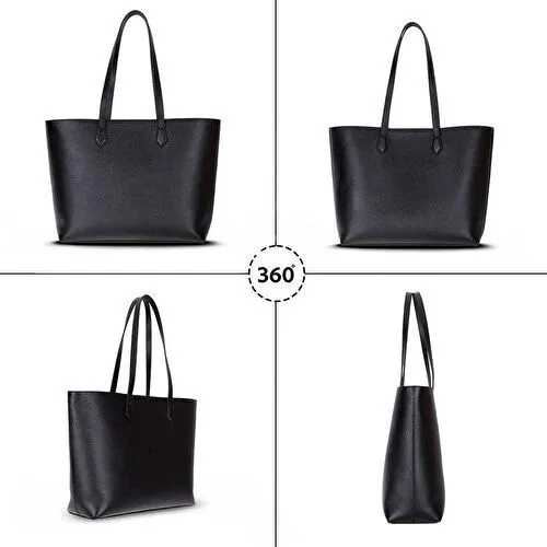 Bloominbag Terra Siyah Hakiki Deri Kadın Omuz Çantası – Noir Black Terra Structured Leather Tote
