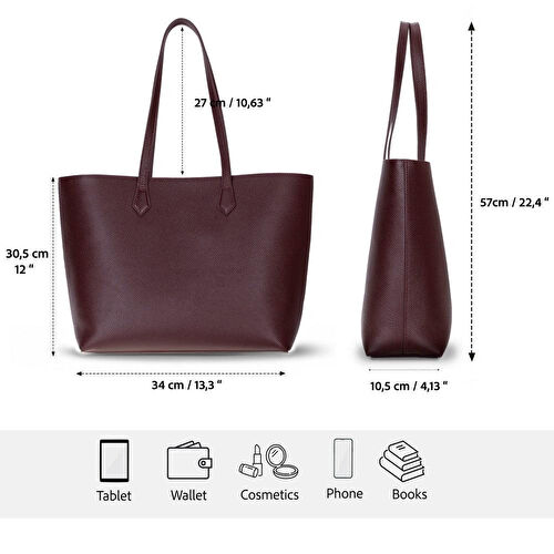 Bloominbag Terra Bordo Hakiki Deri Kadın Omuz Çantası – Merlot Burgundy Terra Structured Leather Tote