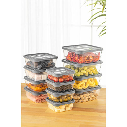 Vienev 12'li Kare Mikrodalga Içi Saklama Kabı Seti-sebze Meyve Et Saklama Kabı 4x(500-1000-1600 Ml)antrasit