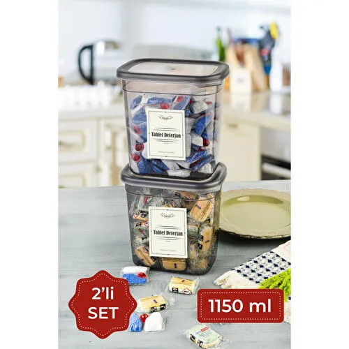 Vienev Etiketli 1150 Ml 2li Peggy Dikdörtgen Deterjan Saklama Kabı Seti Antrasit