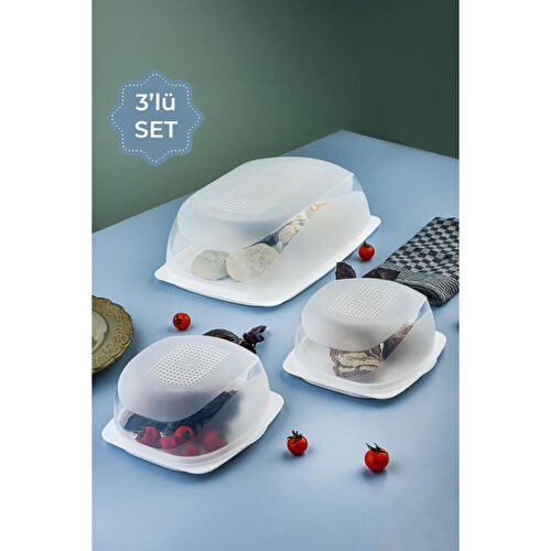 Vienev 3lü Kapaklı Servis Sunum Tabağı - Ekmeklik Ve Ikram Tabağı Beyaz