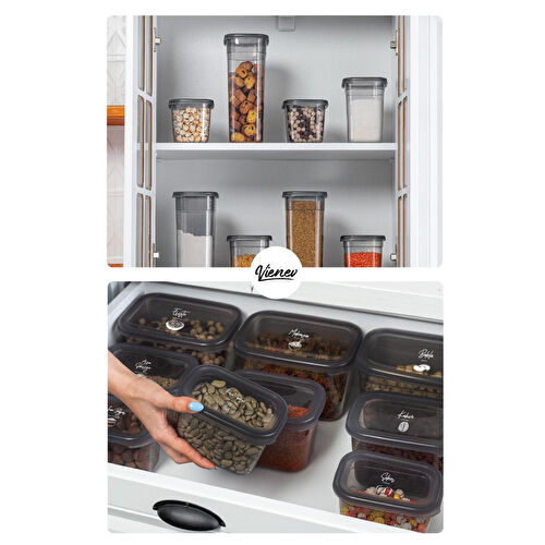 Vienev Beyaz Serigrafi Etiketli 6lı Peggy Dikdörtgen Baharatlık Seti 800 Ml Antrasit