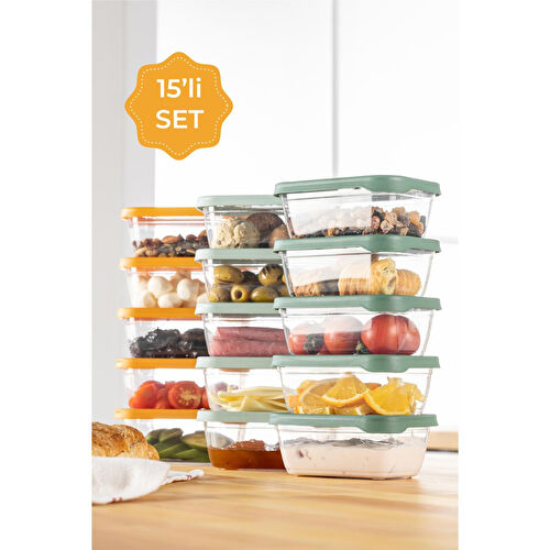 Vienev 15'li 400 Ml Bono Dikdörtgen Saklama Kabı Seti Renkli