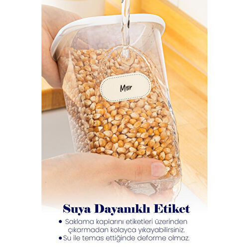 Vienev Etiketli Kaşıklı Kare Erzak Saklama Kabı 6'lı Set Küçük Boy 0,55 Litre Beyaz