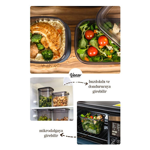 Vienev Renkli Etiketli 24lü Set Peggy Dikdörtgen Saklama Kabı 8x(1,3-2-3,2 Litre) Antrasit