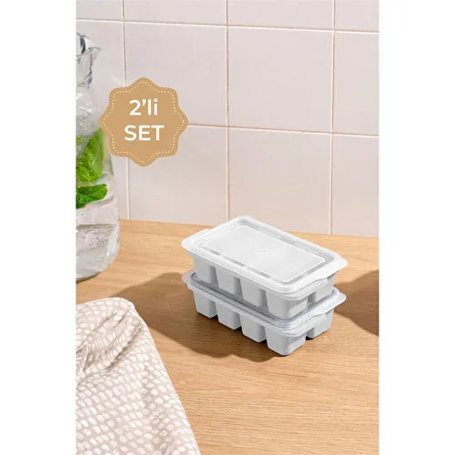 Vienev 2'li Şeffaf Kapaklı Buz Kalıbı 8 Bölmeli Beyaz