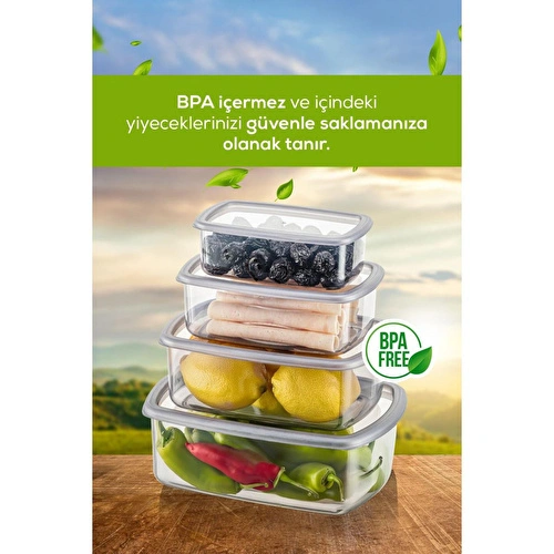 Vienev 4'lü Hava Geçirmez Saklama Kabı Seti Antrasit 1x(250-500-750-1200 Ml)