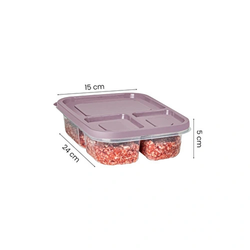 Vienev 8li 3 Bölmeli Dikdörtgen Saklama Kabı 1,15 Litre Pembe