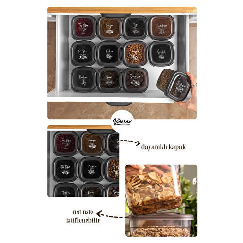 Vienev Beyaz Serigrafi Etiketli 6lı 1,75 Litre Peggy Kare Erzak Saklama Kabı Antrasit Vienev Beyaz Serigrafi Etiketli 6lı 1,75 Litre Peggy Kare Erzak Saklama Kabı Antrasit