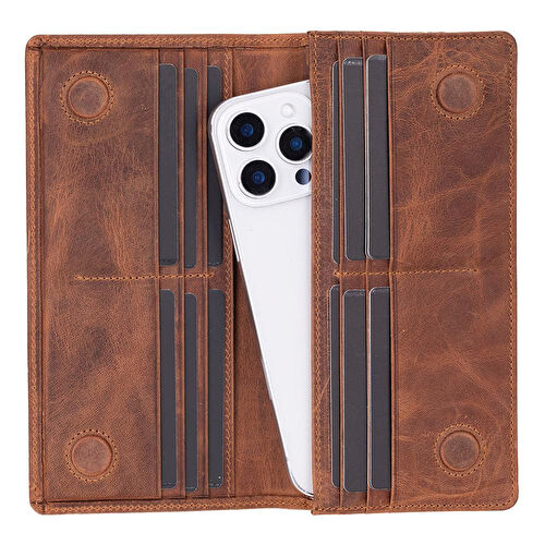 Bloominbag Celestina Saddle Brown Hakiki Deri Telefon Bölmeli Cüzdan