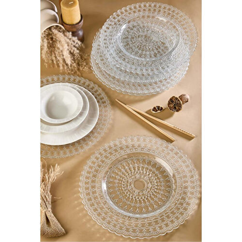 Lora Bianca Pizzo 6'lı Şeffaf Cam Supla Tabak Seti 32 Cm Şeffaf Lora Bianca Pizzo 6'lı Şeffaf Cam Supla Tabak Seti 32 Cm Şeffaf