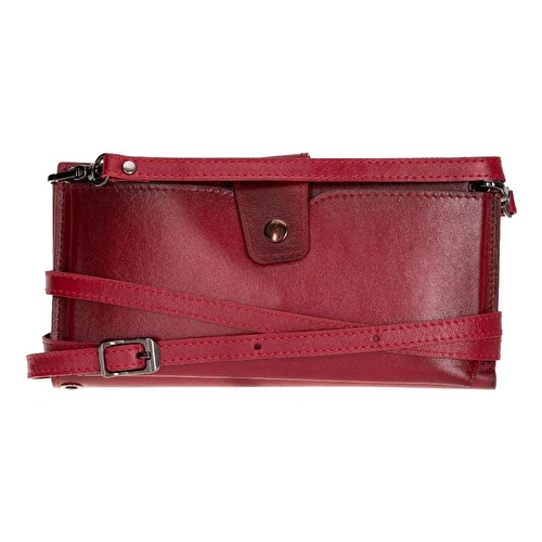 Bloominbag Lozan Strap Crimson Red Gerçek Deri Omuz Askılı Telefon Bölmeli Cüzdan Çanta