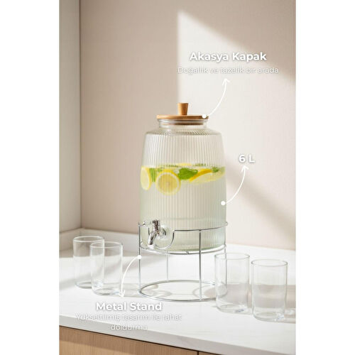 Bambum Flow Akasya Kapaklı Cam Sebil 6l