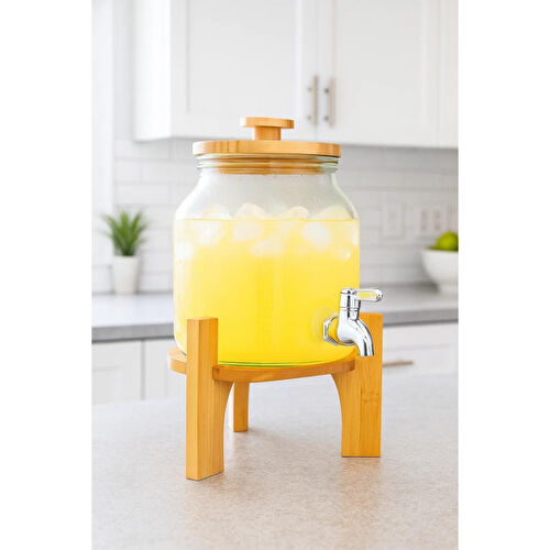 Bambum Fuente Ahşap Kapak Ve Bambu Standlı Cam Sebil Yağlık 1.5l